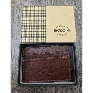 NEW - Boconi Wallet Men's Brown Leather Slim Flat ID Cardholder NIB with Box